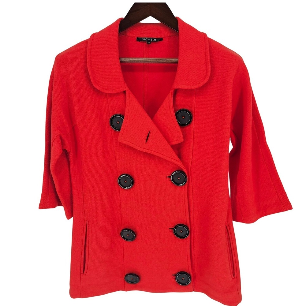 Nic + Zoe Womens Orange M Coat Jacket‎ Double Breasted Pea Coat Quarter Sleeve